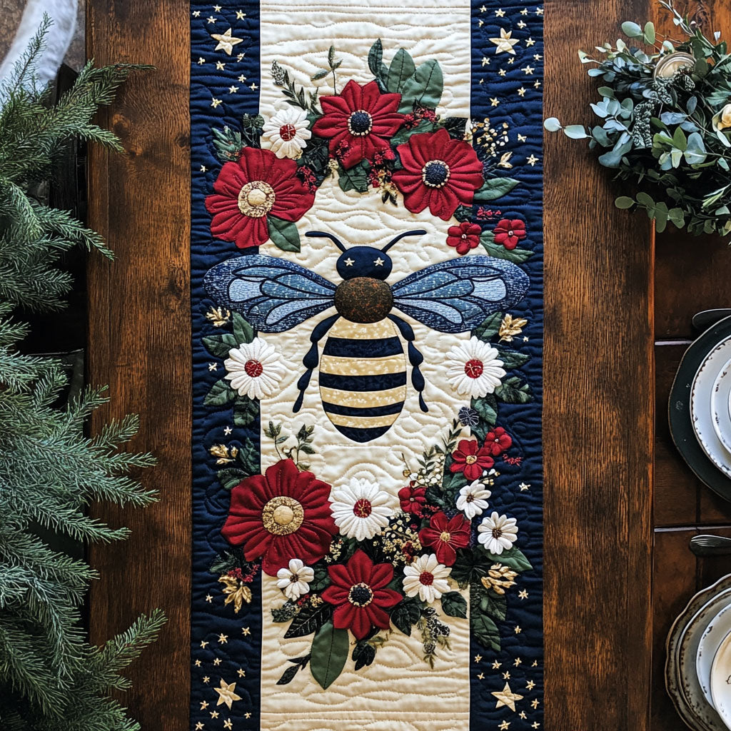 Patriotic Honeybee WJ1106031CL Quilted Table Runner