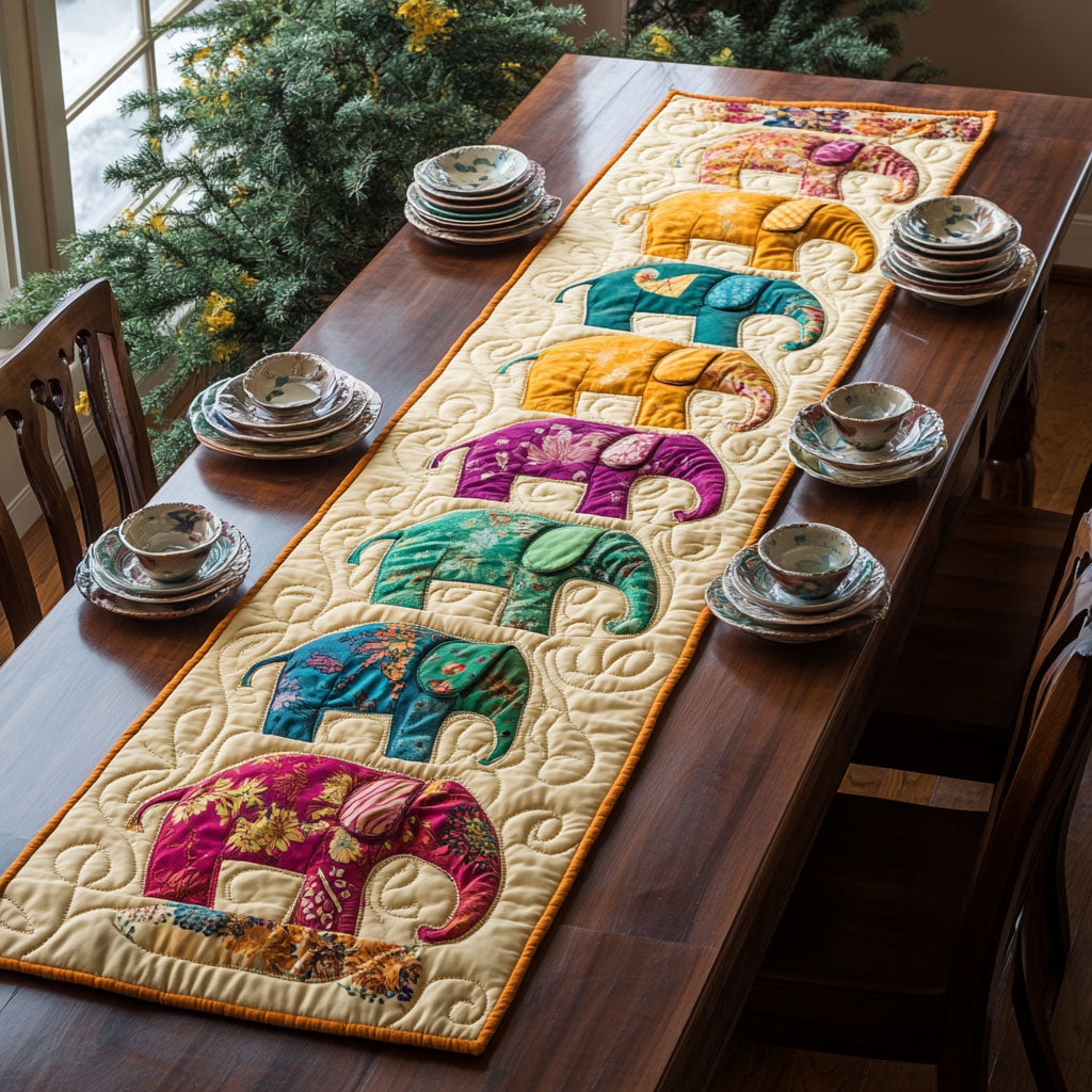 Boho Elephant Patchwork WJ0606039CL Quilted Table Runner