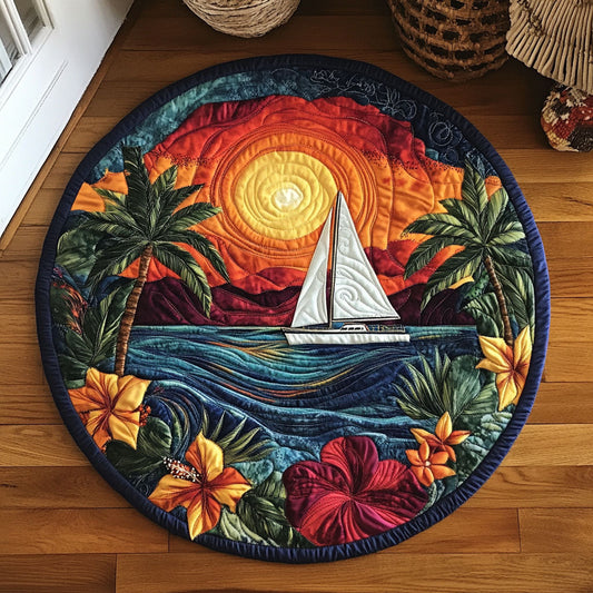 Tropical Sunset Sailboat WJ0207034CL Quilted Round Mat