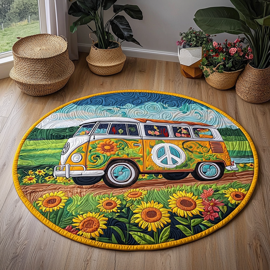 Sunflower Hippie Camper Van QA1412007CL Quilted Round Mat