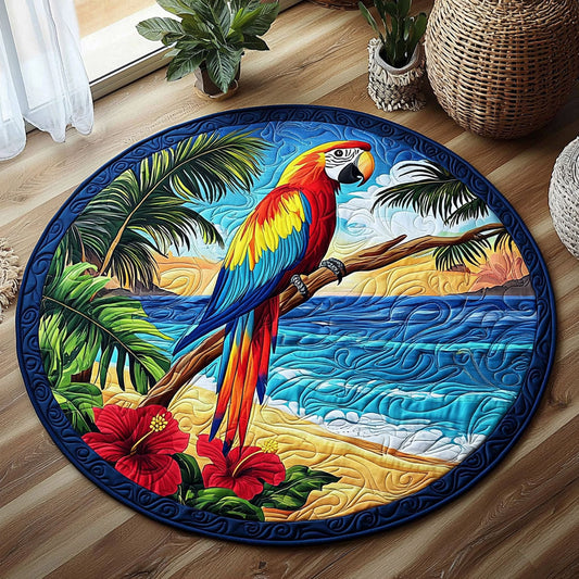 Tropical Scarlet Macaw Parrot QA0512017CL Quilted Round Mat
