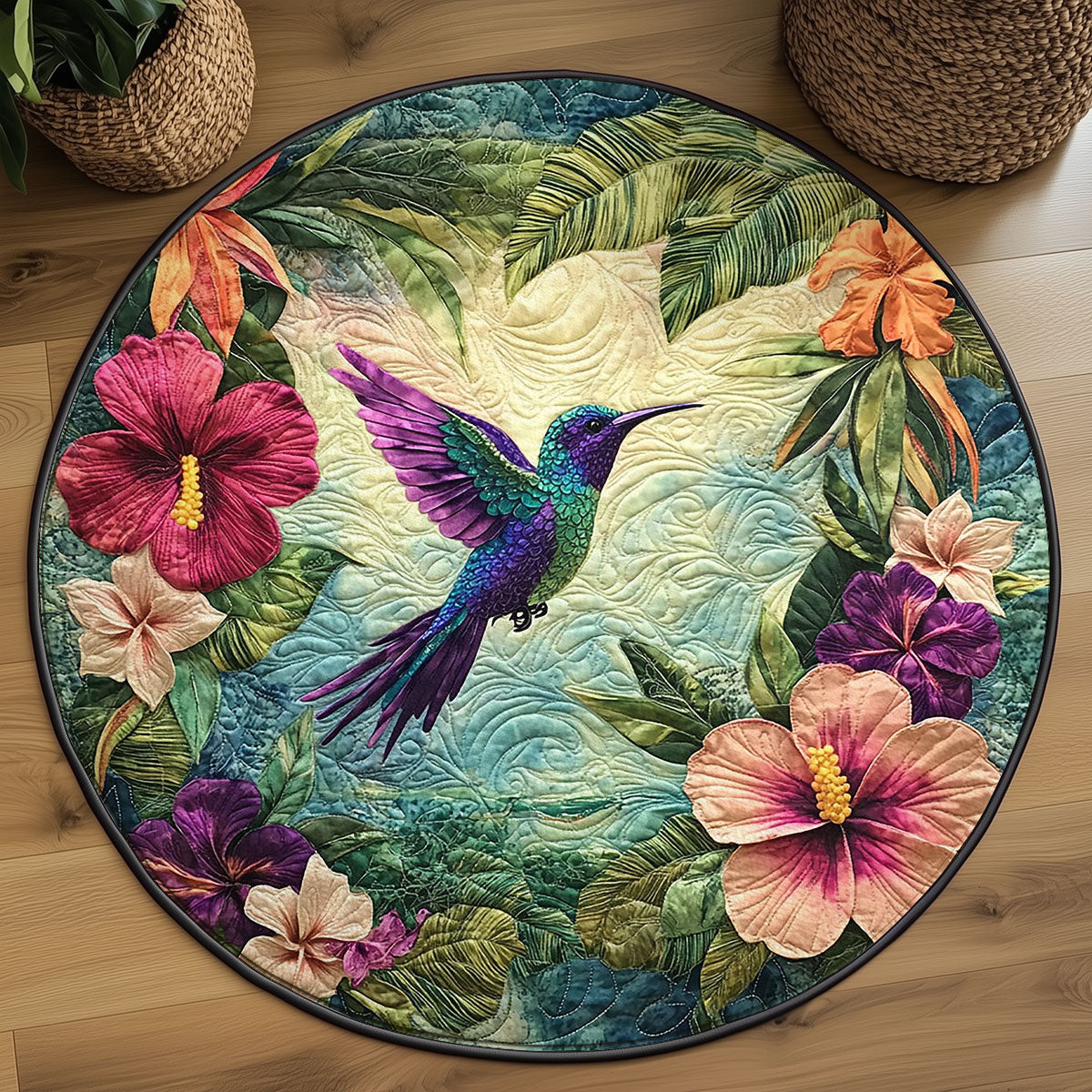 Tropical Hummingbird Garden WJ0507044CL Quilted Round Mat