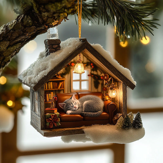Cat Snowy Cottage WN2611016CL Christmas Ornament
