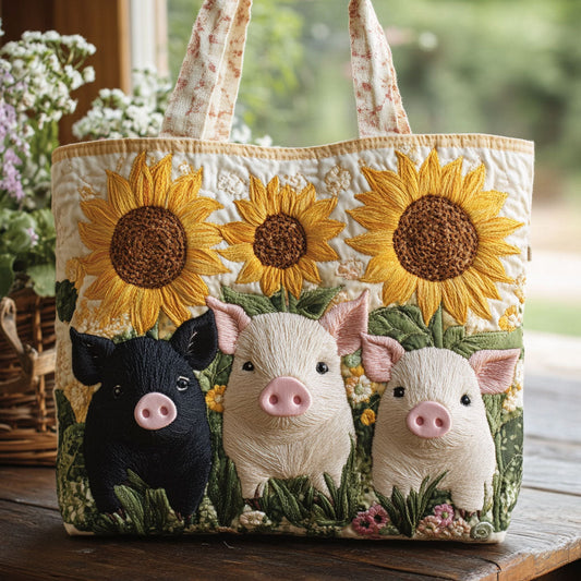 Sunflower and Pigs CW0801017CL Quilted Tote Bag