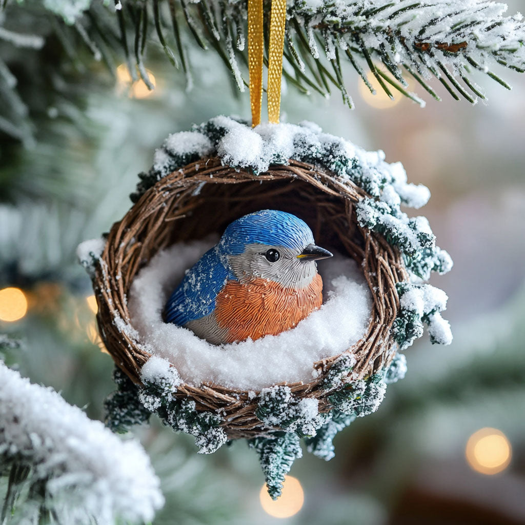Bluebird Pinecone Nest WJ0312316CL Christmas Ornament