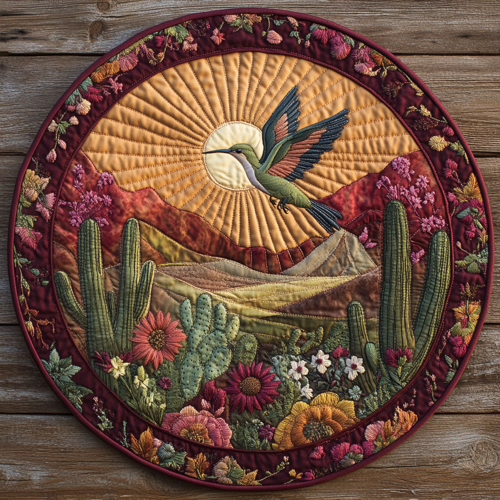 Floral Hummingbird Frame WN2905022CL Quilted Round Mat
