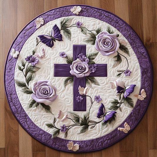 Floral Cross WN2204020CL Quilted Round Mat