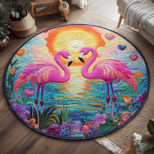 Glowing Flamingo WJ1004039CL Quilted Round Mat