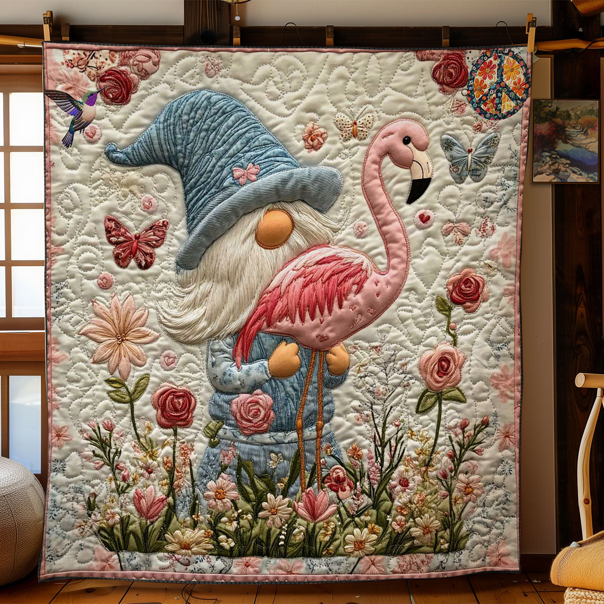 Gnome With Flamingo Friend WN1112043CL Quilt
