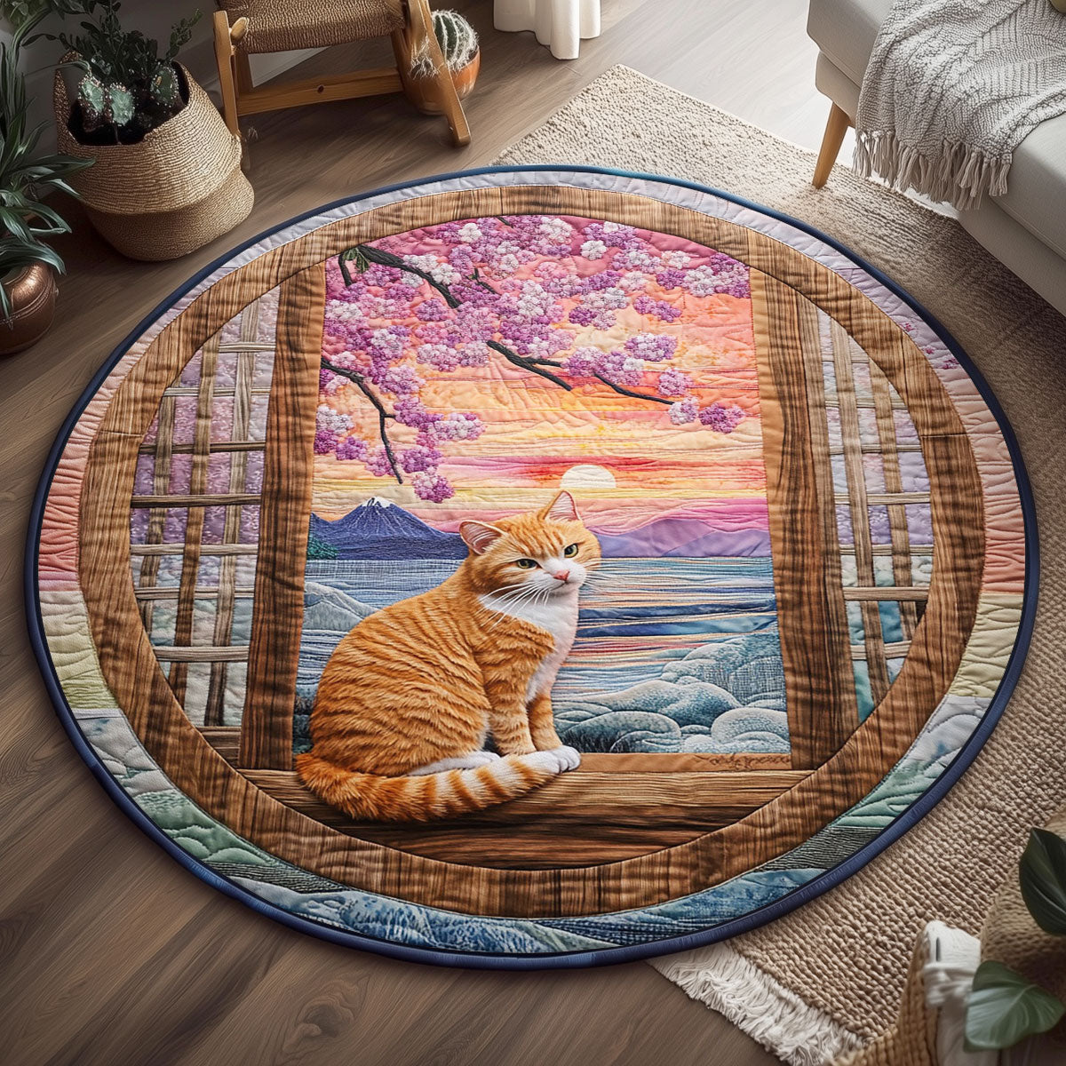 Whiskers At Dusk WJ2105055CL Quilted Round Mat
