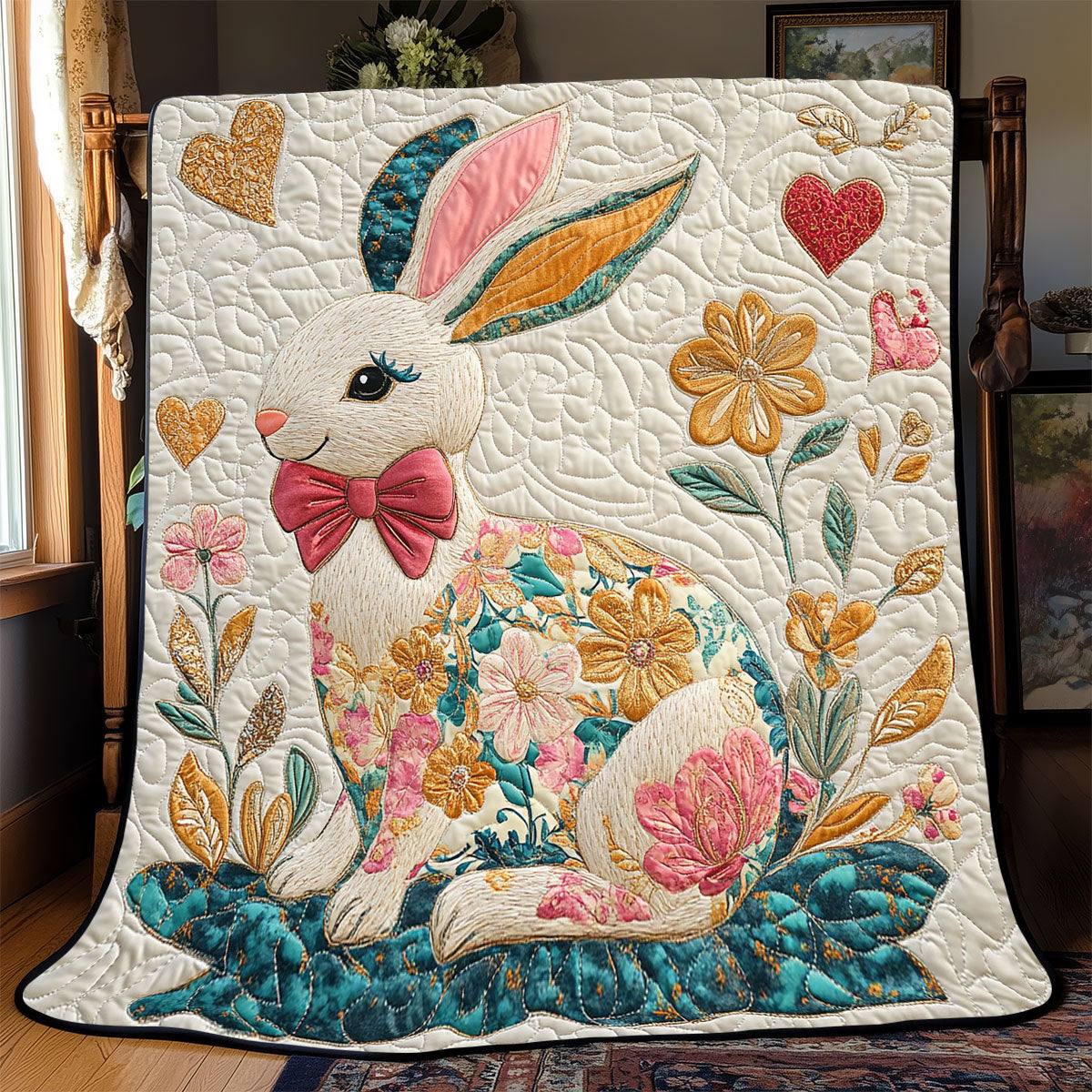 Floral Easter Rabbit WP1003010CL Quilt