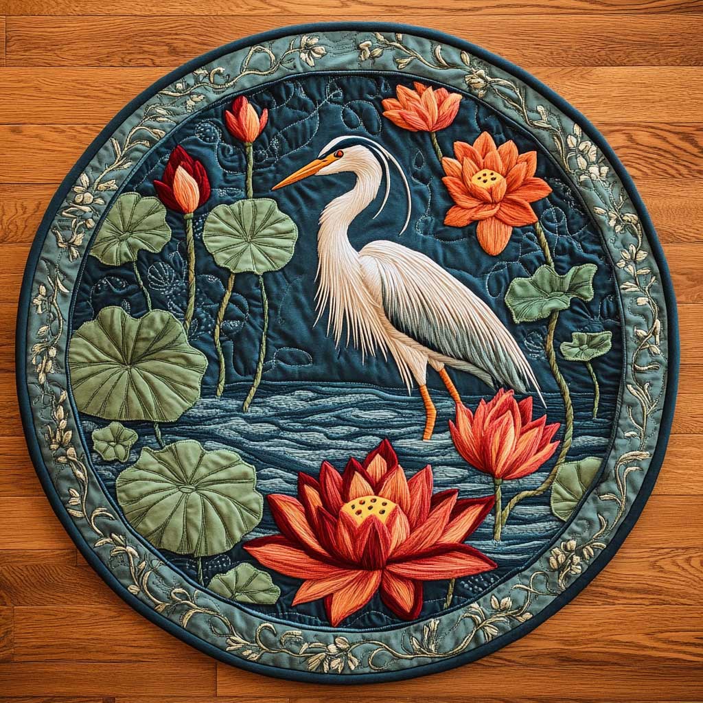 Serene Heron WN2404059CL Quilted Round Mat