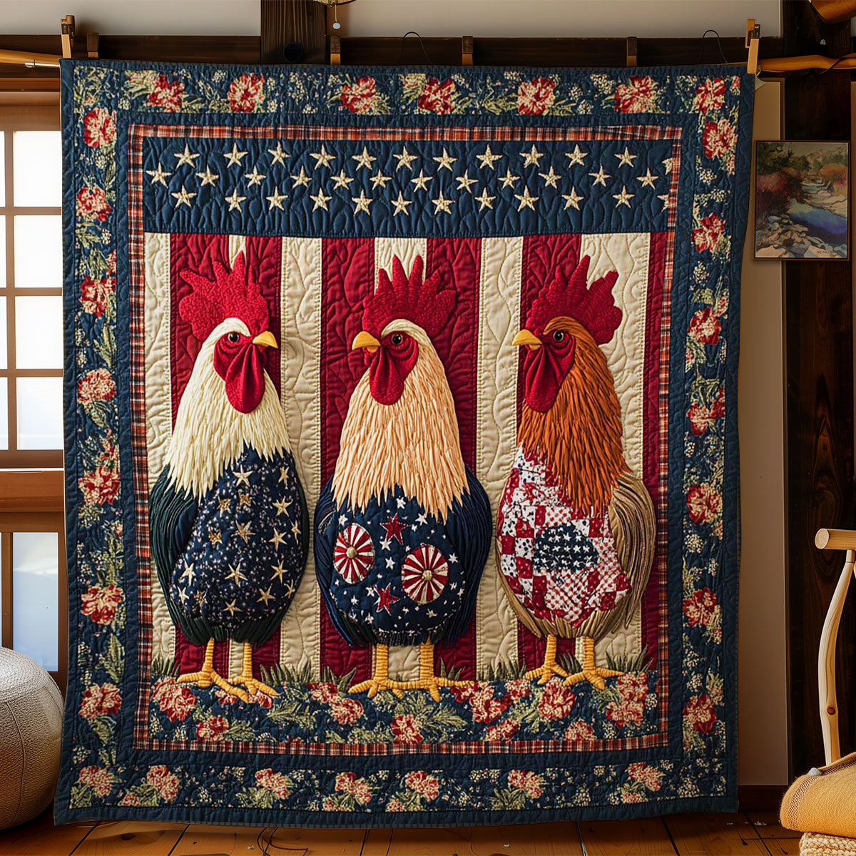 Stars And Stripes Rooster WN1002029CL Quilt