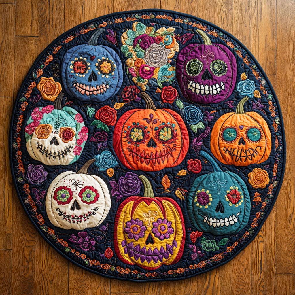 Pumpkin Skull Fiesta WN1108072CL Quilted Round Mat