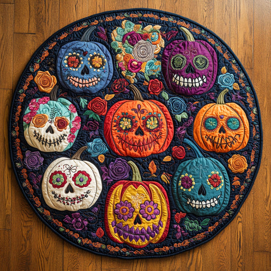 Pumpkin Skull Fiesta WN1108072CL Quilted Round Mat