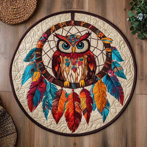 Dreamcatcher Native Owl WJ0406042CL Quilted Round Mat