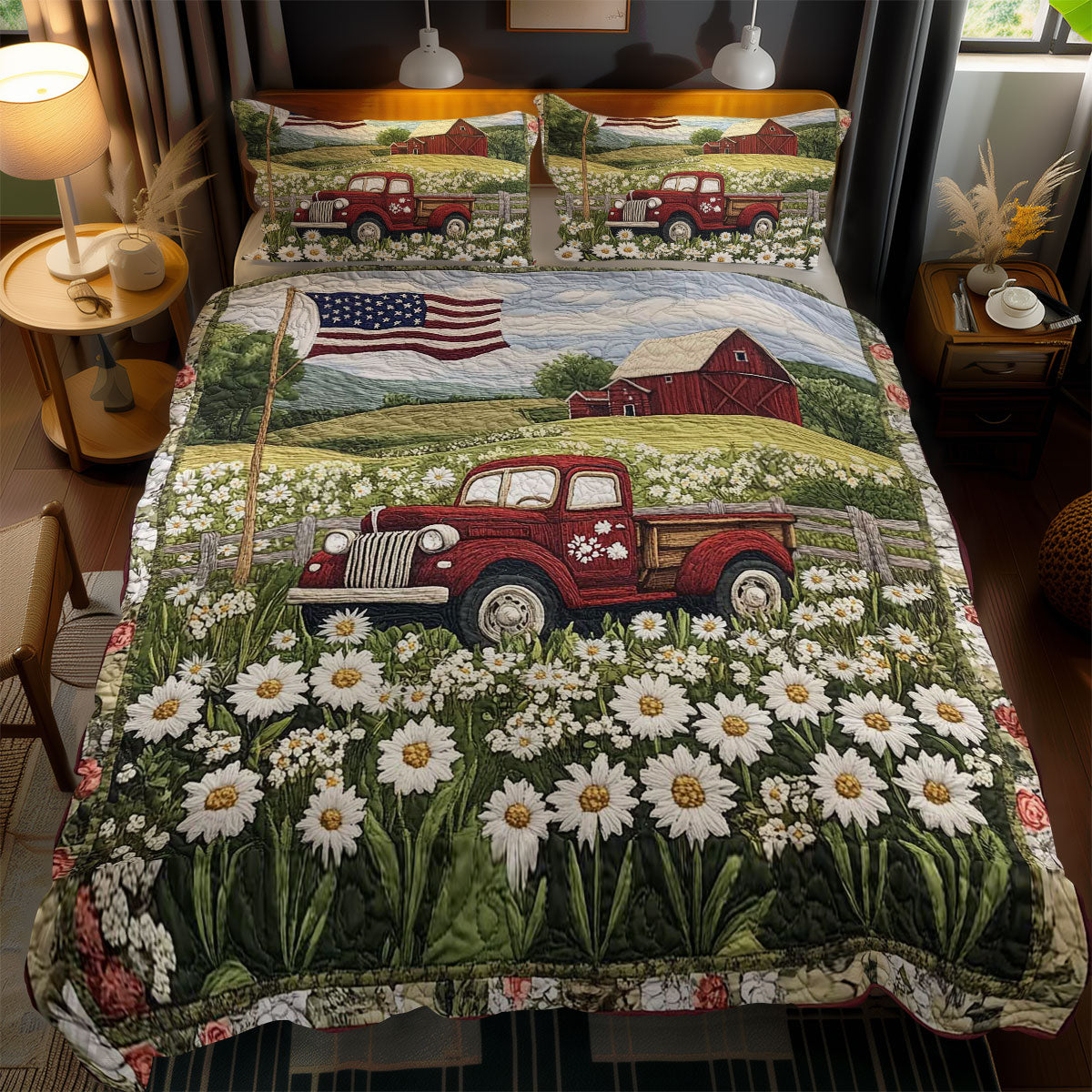 Floral Red Truck WN0703083CL Duvet Cover Set