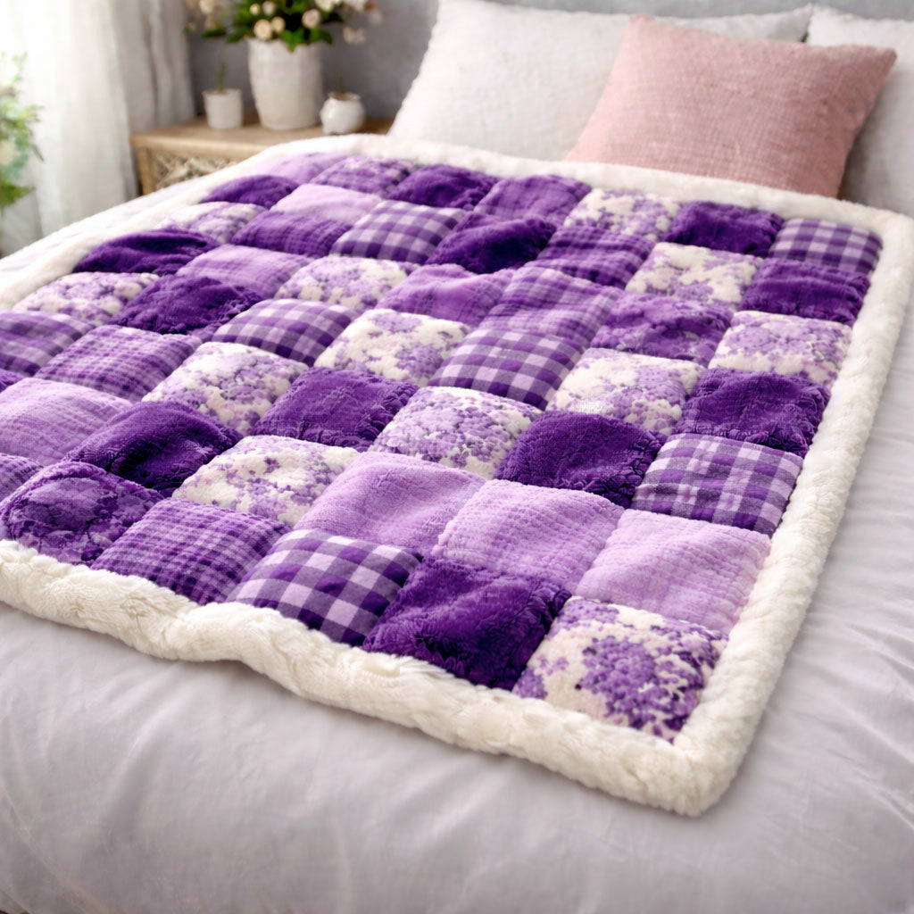 Purple Patchwork CW2901002CL Faux Fur Throw Blanket