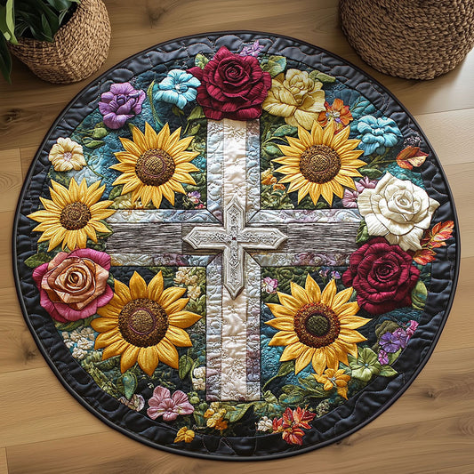 Eternal Bloom Cross WN2108031CL Quilted Round Mat