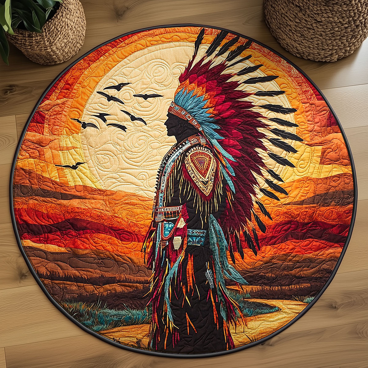 Native Sunset Warrior WJ0907042CL Quilted Round Mat