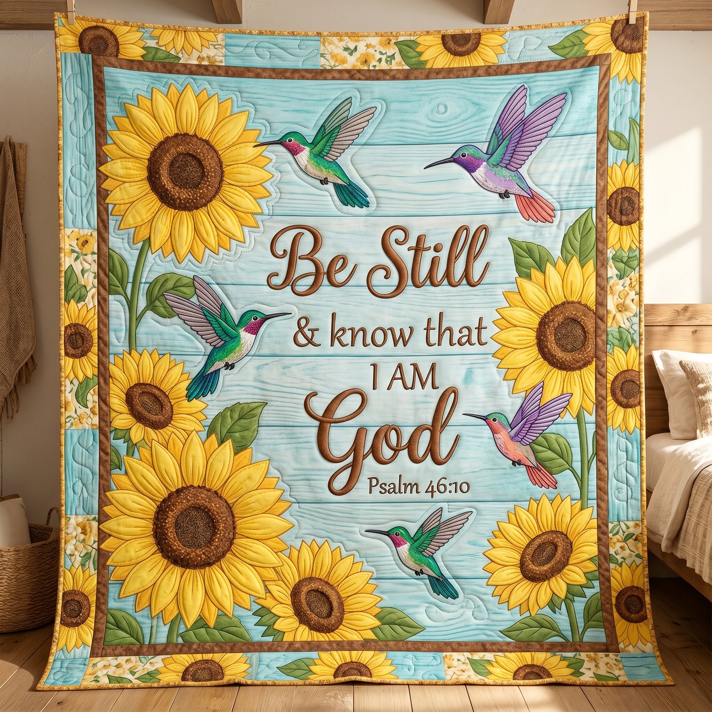 Be Still Sunflower And Hummingbird XR2004018CL Quilt