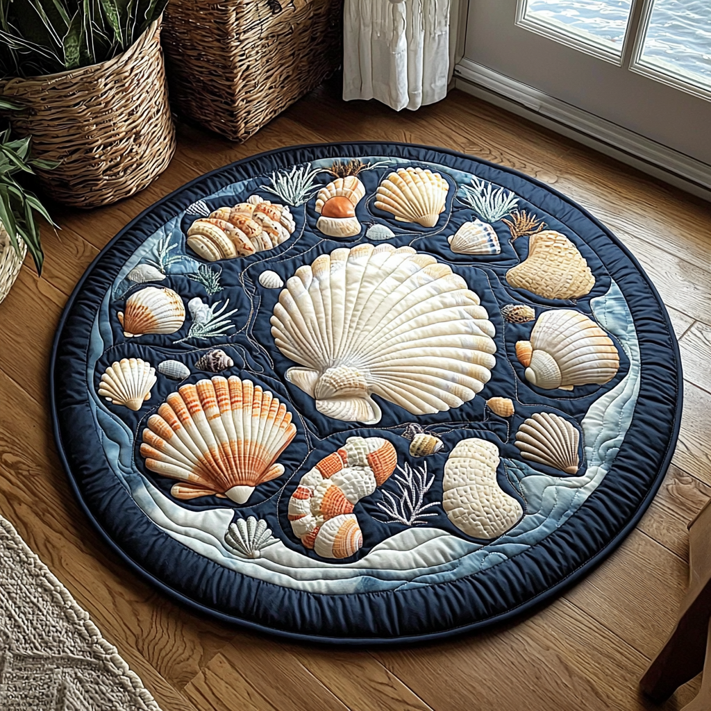 Ocean Seashell QA1712039CL Quilted Round Mat