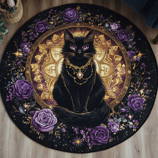 Midnight Cat WN0807072CL Quilted Round Mat