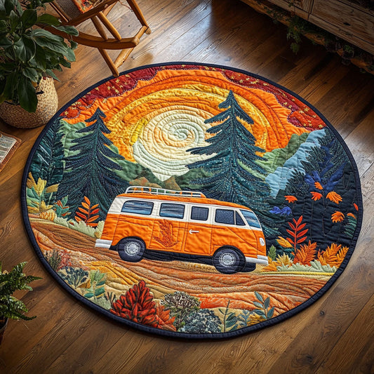 Retro Forest Ride WJ0404043CL Quilted Round Mat