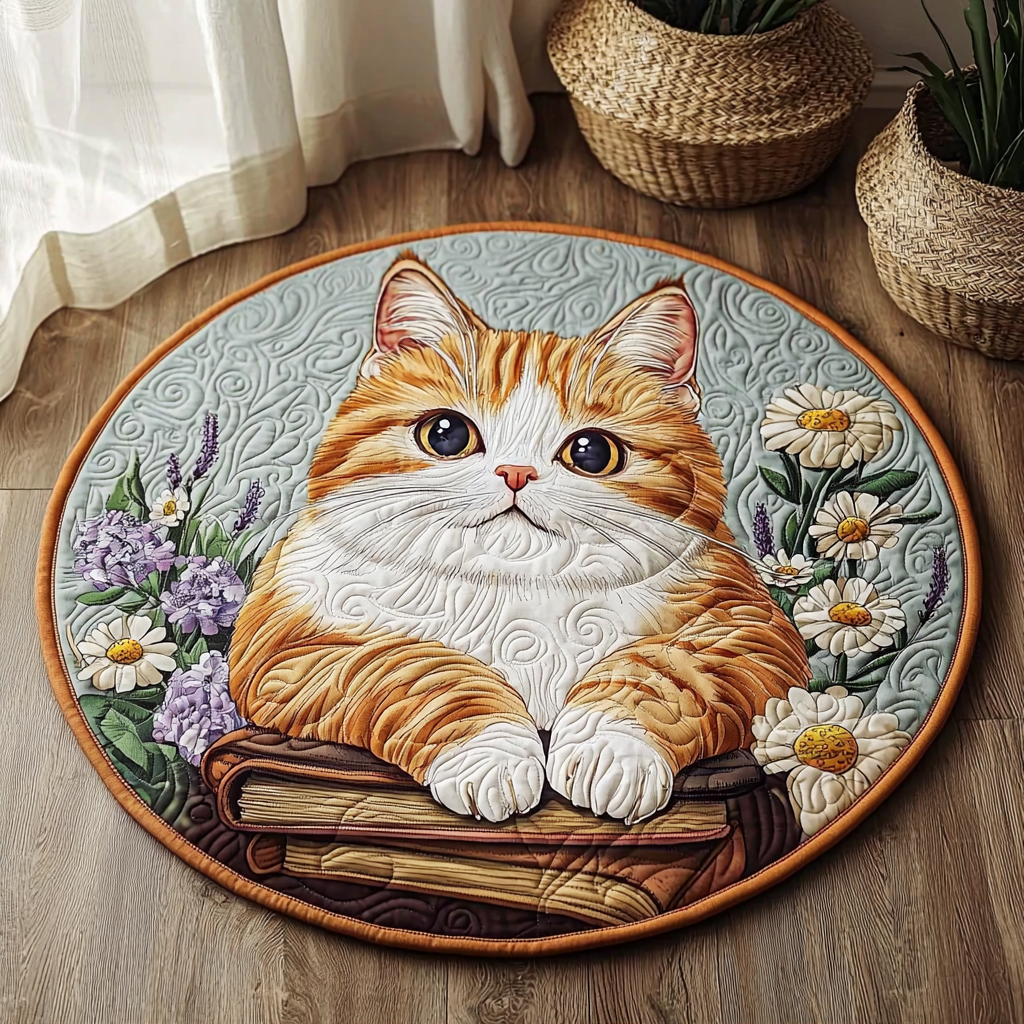 Wise Ginger Cat QA0901009CL Quilted Round Mat
