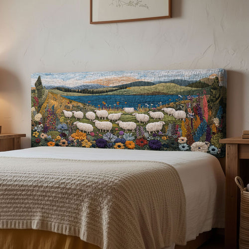 Pasture Sheep WN0601058CL Quilted Headboard Slipcover