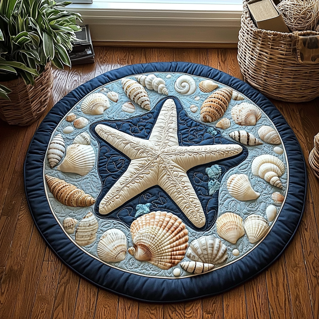 Ocean Seashell QA1712037CL Quilted Round Mat