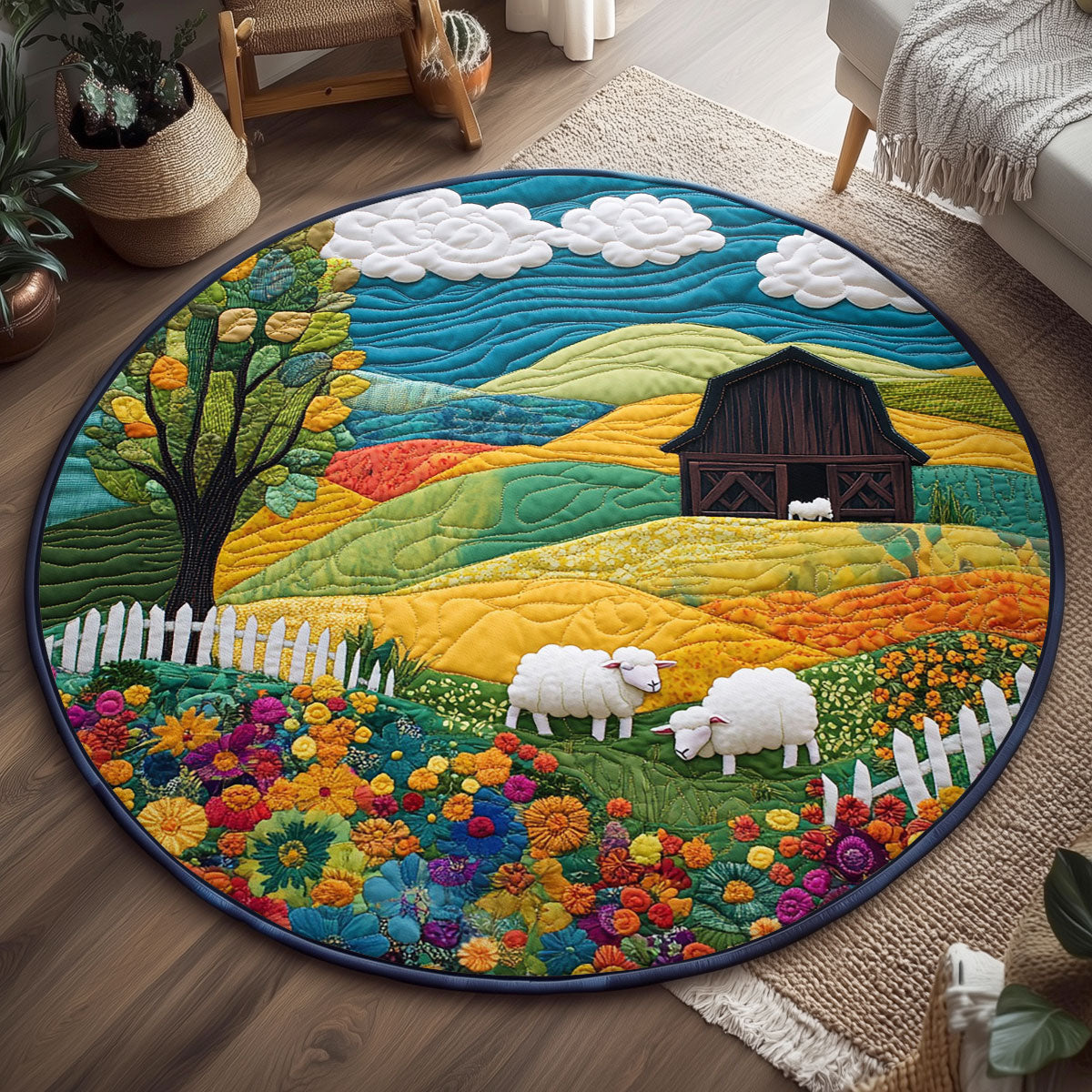 The Woolly Fence WJ2307047CL Quilted Round Mat