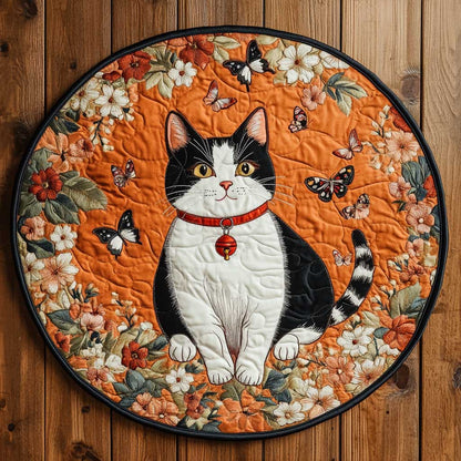 Cat And Butterflies WN1705008CL Quilted Round Mat