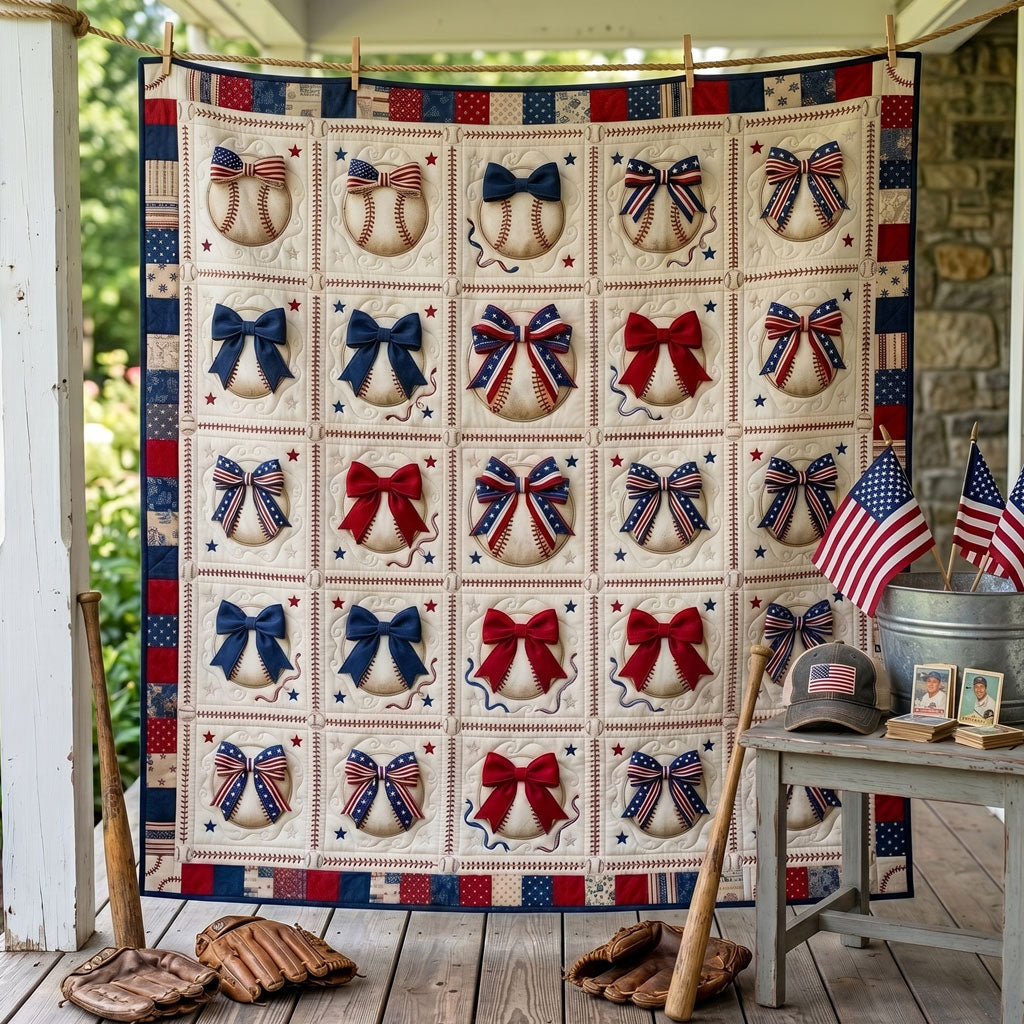 Patriotic Baseball Bows WN3005005CL Quilt
