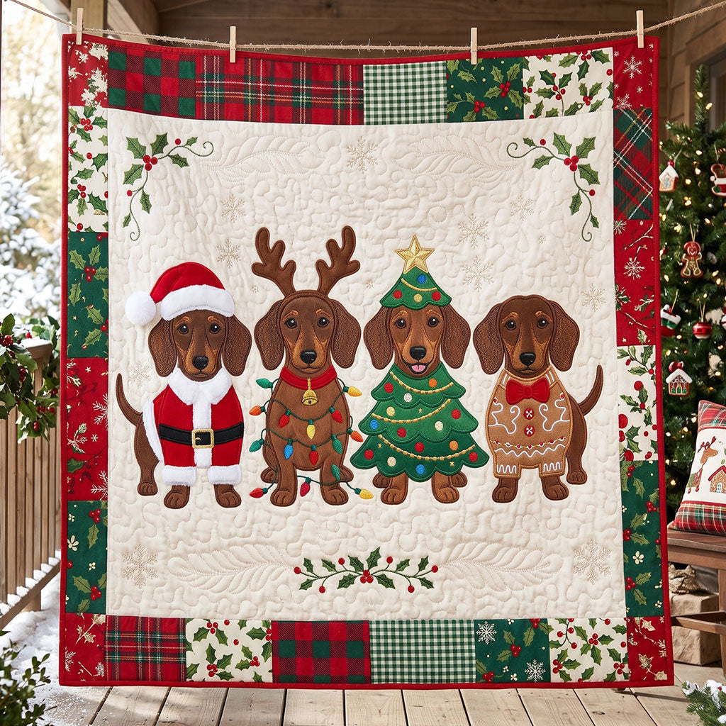 Festive Dachshund Friends Christmas WN2706009CL Quilt