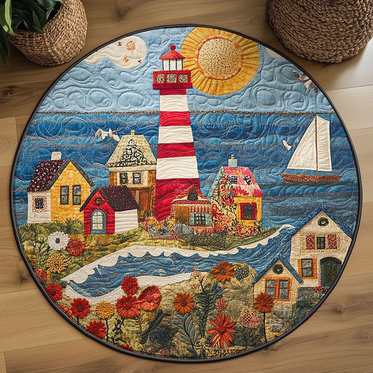 Sunlit Seaside Lighthouse WJ2103079CL Quilted Round Mat