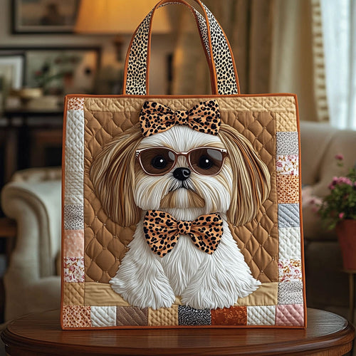 Leopard Glam Shih Tzu KL0312003CL Quilted Tote Bag