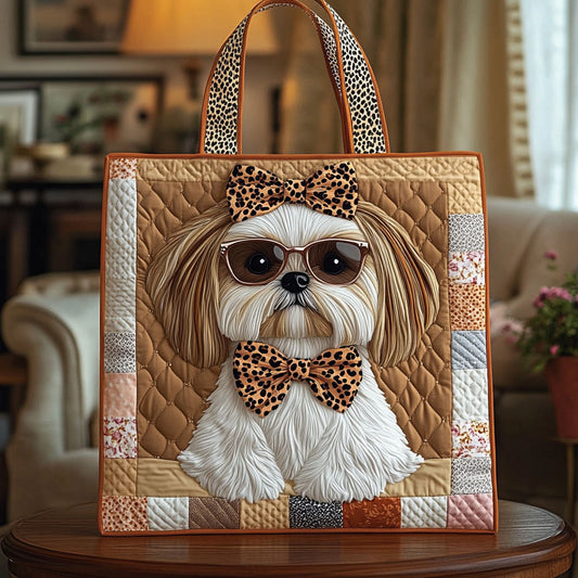 Leopard Glam Shih Tzu KL0312003CL Quilted Tote Bag