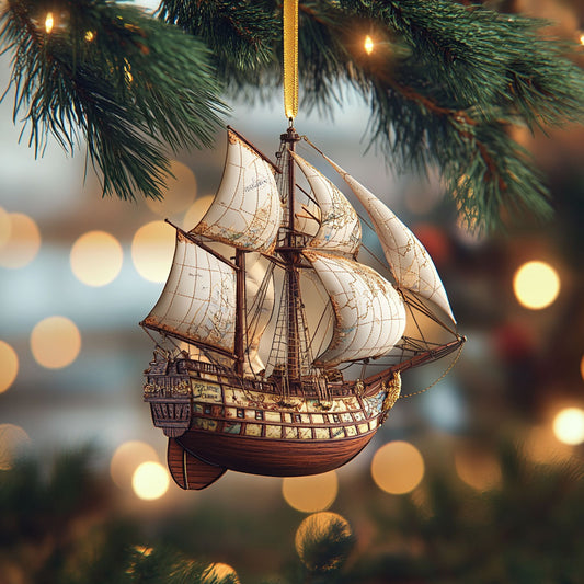 Tall Ship Winter Map WN2411090CL Christmas Ornament
