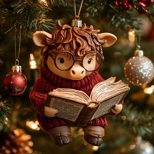 Bookworm Highland Cow LT2310012CL Christmas Ornament