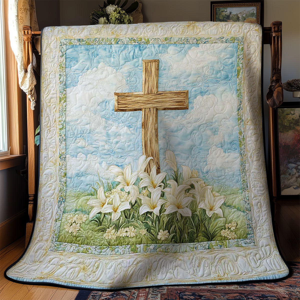 Christianity Cross And Easter Lilies WN0603006CL Quilt