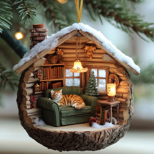 Cat Cozy Cabin Night WN2611011CL Christmas Ornament