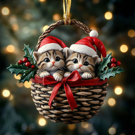 Festive Basket Cat WN0811046CL Christmas Ornament