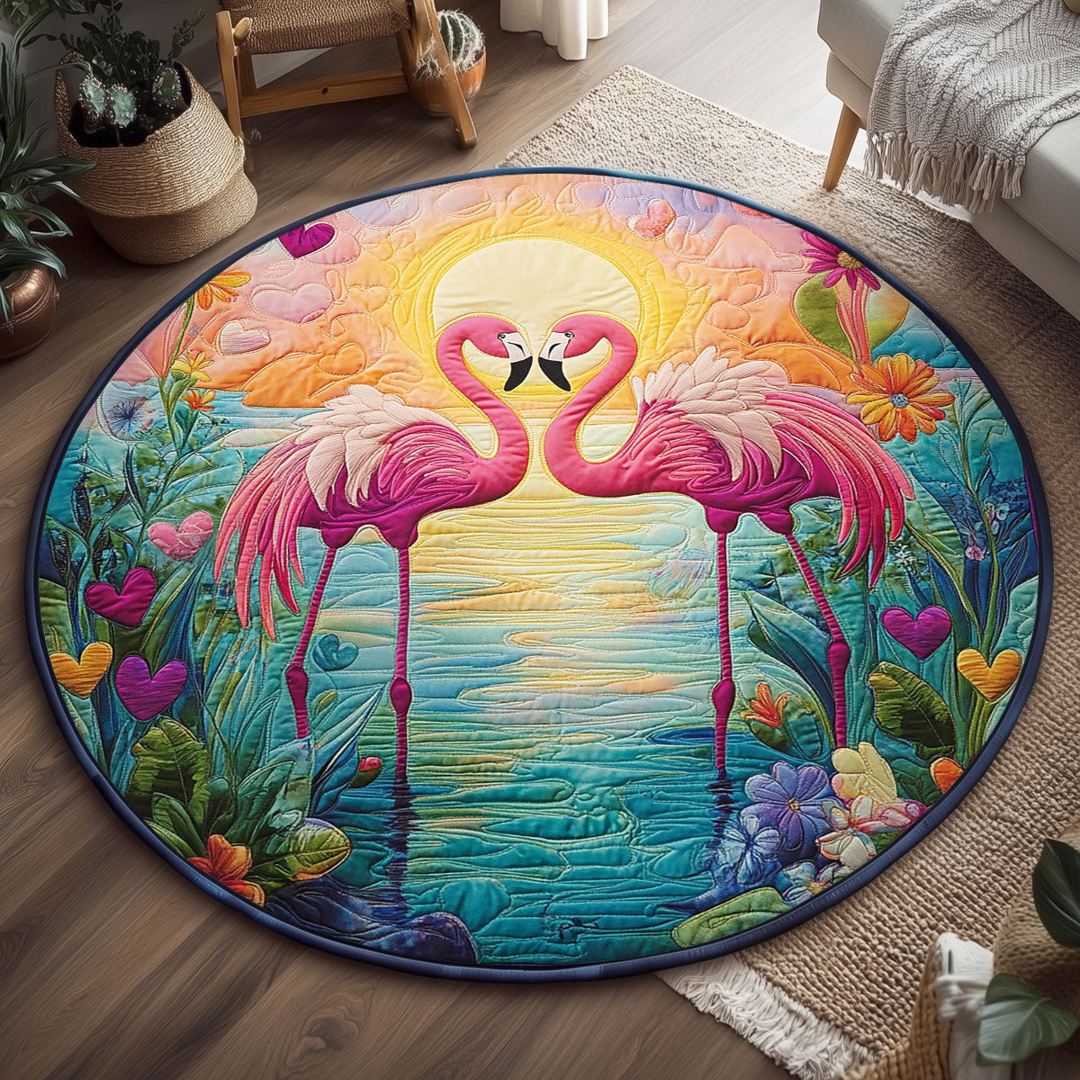 Glowing Flamingo WJ1004038CL Quilted Round Mat