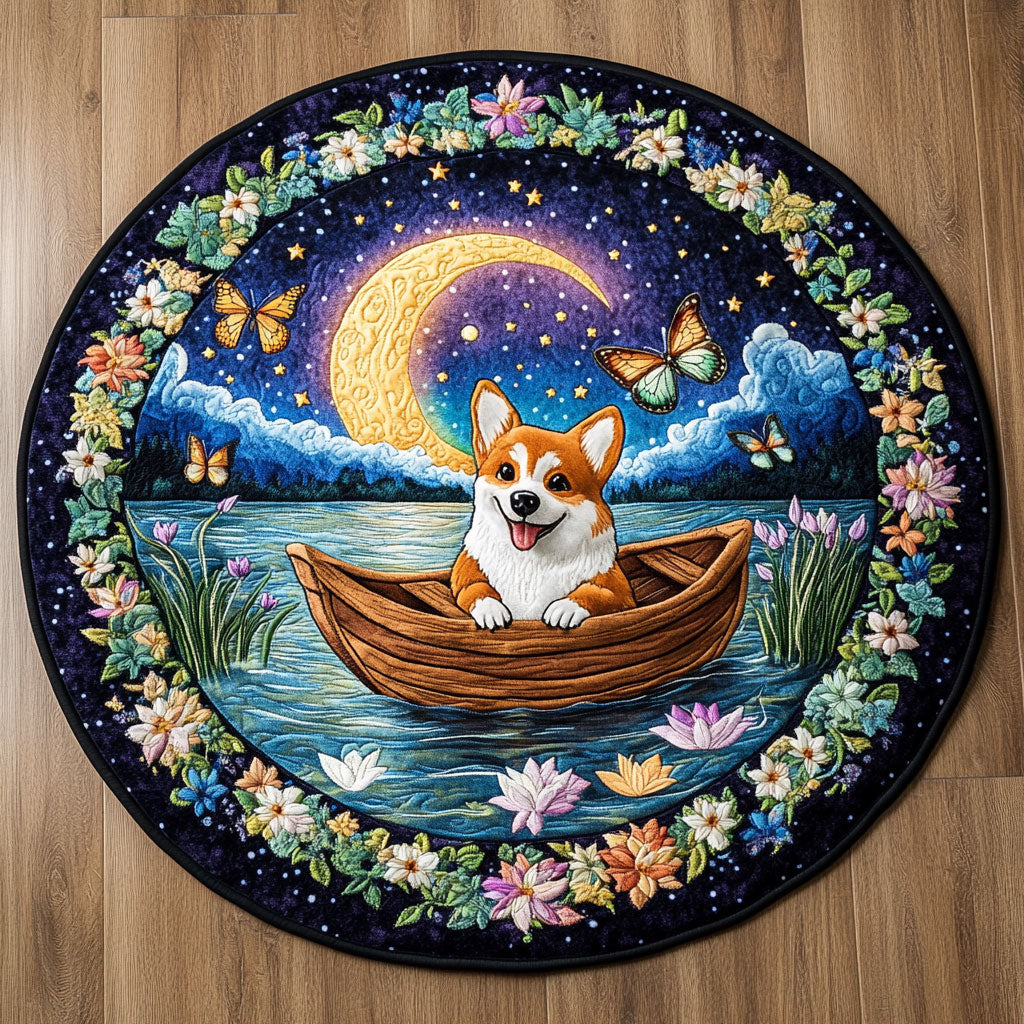 Corgi Lantern Tide WN2705025CL Quilted Round Mat