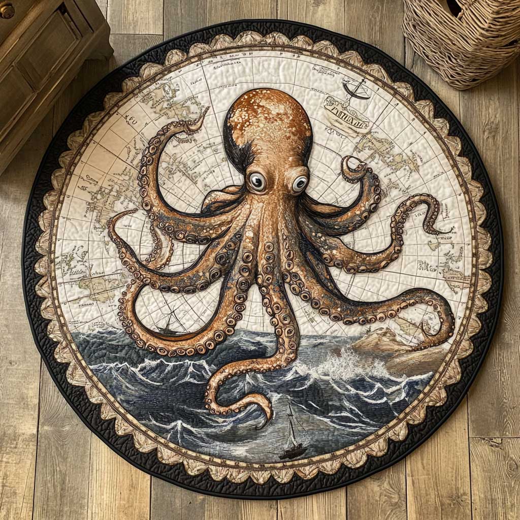 Timeless Octopus WN0905038CL Quilted Round Mat