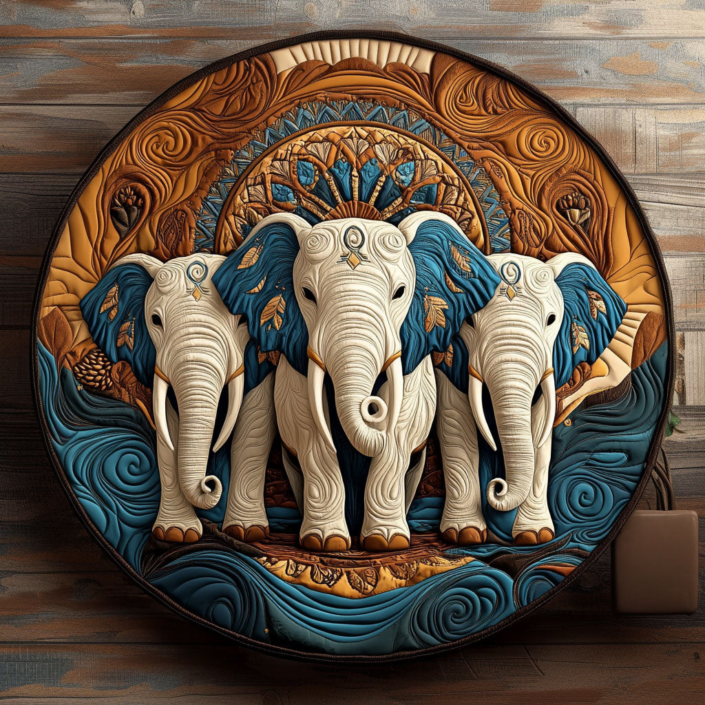 Elephant Trio KL3112005CL Quilted Round Mat