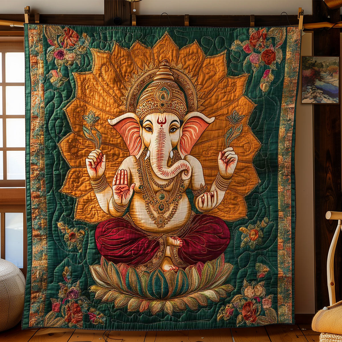 Hinduism Ganesha Fortune WN0503045CL Quilt