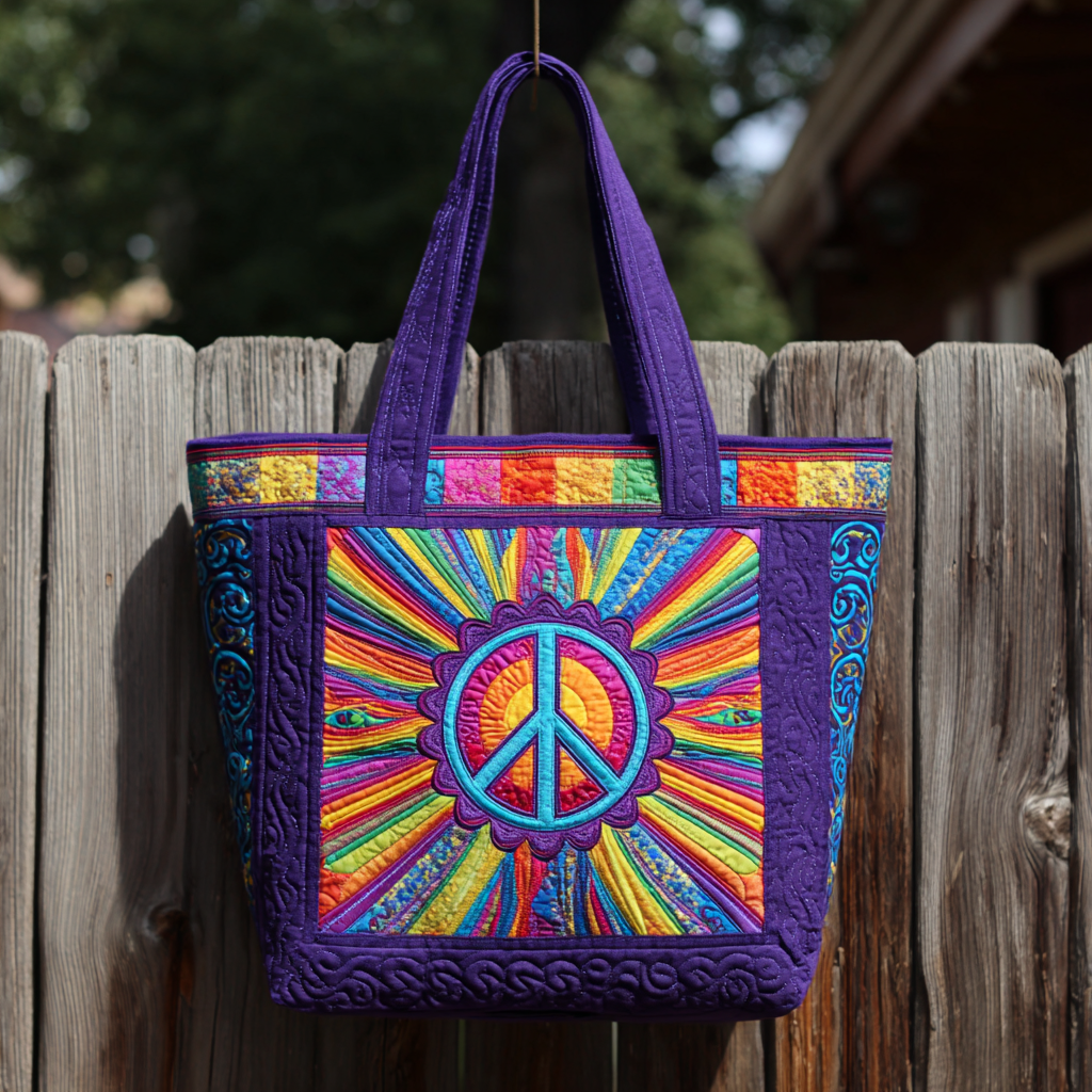 Rainbow Peace XR0212009CL Quilted Tote Bag