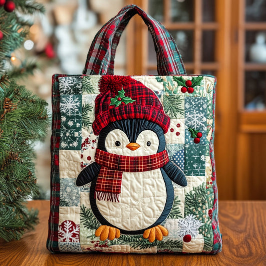 Penguin Christmas Glow CW3110036CL Quilted Tote Bag